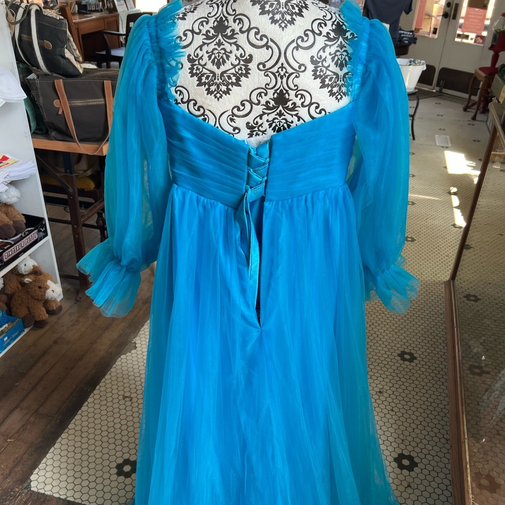 Elegant Blue Off or On Shoulder Maternity Dress - Picture 6 of 11